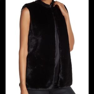 Talbots Black Faux Fur Vest with Stand Up Collar S/M